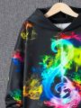 SHEIN Boys' Casual Loose Fit Hooded Sweatshirt With Music Note Print, Pullover Knit Top