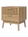 Particle Board 2-Drawer Nightstand with Rubber Wood Legs for Bedroom, Mid Century Modern Nightstand with Classic Desi