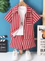 SHEIN Little Boys' Striped Casual Two Piece Set