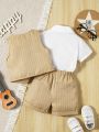 2pcs/Set Baby Boy Elegant Academy Vintage Gentleman Style Striped Vest And Shorts
