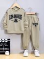SHEIN Kids EVRYDAY Toddler Boys' Letter Printed Round Neck Sweatshirt And Joggers Set
