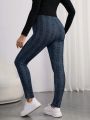 SHEIN Pregnant Women's Adjustable Waist Grid Pattern Leggings