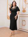 SHEIN Modely Plus Size Printed Hollow Out Puff Sleeve Dress