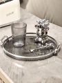 1pc Rhinestone Textured Tray, Modern Double Handled Round Serving Tray, For Home Use