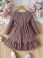 Little Girls' Casual And Comfortable Long Sleeve Striped Knit Dress