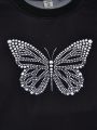 Fall Tween Girls' Casual Butterfly Printed Long Sleeve T-shirt