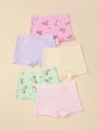 5pcs/Set Toddler Girls' Solid Color Cartoon Printed Boxer Briefs
