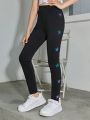 SHEIN Kids EVRYDAY Big Girls' Knitted Solid Color Skinny Leggings With Star Pattern For Casual Wear