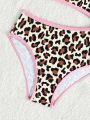 Toddler Girls' One-Piece Swimsuit With Leopard Print, Color Block & Contrast Trim