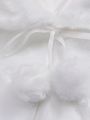 1pc Ladies' White Tie-up Fluffy Fleece Jacket With Long Sleeves And Bunny Plush Warm Shawl