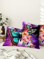 2pcs Butterfly & Floral Print Pillowcase Without Filler, Modern Fabric Bed Pillow Case For Home, All Season