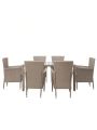 Merax Outdoor Wicker Dining Set, 7 Piece Patio Dinning Table Beige-Brown Wicker Furniture Seating (Beige Cushions)