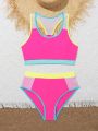Teen Girl Color Block Mesh Patchwork Bikini Set
