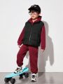 SHEIN Toddler Boys' Casual Comfortable Hoodie With Twisted Knitting Pattern & Thick -padded Vest & Warmer Trousers