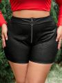 SHEIN SXY Plus Size High Waist Zipper Front Bodycon Shorts