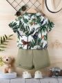 Baby Boy Tropical And Animal Print Short Sleeve Shirt And Shorts Casual Holiday Set For Summer