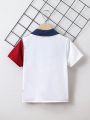 SHEIN Kids SPRTY Boys' Color Block Half Placket Polo Shirt With Buttons
