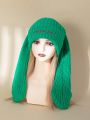 1pc Ladies' Christmas Green Long Rabbit Ears Flip Brim Knit Hat, Ribbed, Thick Insulated Beanie Cap For Autumn/winter Parties
