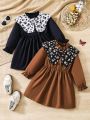 SHEIN Kids KDOMO Little Girl's Stand-collar Palace Long-sleeve Detail Multi-piece Dress Suitable For Autumn And Winter