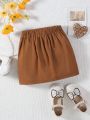 SHEIN Kids FANZEY Little Girls' Elegant Casual Ladylike Style Decor Belt A-Line Skirt For Summer
