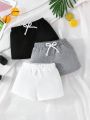 3pcs/Set Baby Boys' Casual Drawstring Shorts In Black, White And Gray