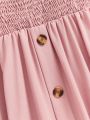 SHEIN Kids HYPEME Square Neck Puff Sleeve Button Detail Dress
