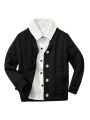 SHEIN Kids Academe Little Boys' Cute And Casual Loose Fit Shawl Collar Cardigan Sweater For Autumn And Winter