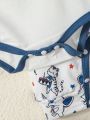 SHEIN Newborn Baby Boy Cartoon Graphic Contrast Binding Bodysuit & & Jumpsuit & Pants & Hat & Bib & Gloves & Blanket