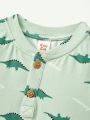 Cozy Cub Infant Boys' Cartoon Dinosaur Pattern Top And Solid Color Shorts Set