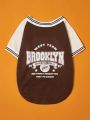 PETSIN 1pc Brown Baseball Uniform & Color-Block Knit Cardigan For Pets