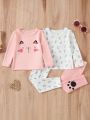 Baby Girl Cartoon Printed Long-Sleeved Trousers Cute Home Wear Pullover Cute Trendy Multi-Piece Set