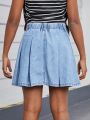 SHEIN Girls' (Big) Denim Pleated Skirt