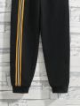 SHEIN Boys' Loose Fit Knitted Drawstring Long Sweatpants