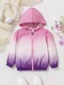 SHEIN Kids SUNSHNE Toddler Girls' Gradient Color Sun Protection Hooded Zip Up Jacket For Summer, Light Thin Cardigan
