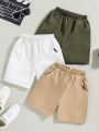 SHEIN Kids EVRYDAY Young Boy Coordinated Casual Shorts, Set Of Three, Straight Cut, Mid-Length, Solid Color With Slant Pockets