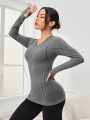 SHEIN Yoga Basic Women'S Slim Fit Sports T-Shirt With Thumb Hole
