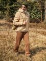 In My Nature Men's Outdoor Sherpa Fleece Hoodie Jacket With English Embroidery And Zipper Detail