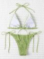 SHEIN Swim BAE Mono Bikini Set Smocked Micro Triangle Bra & Tie Side Bottom 2 Piece Swimsuit