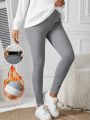 SHEIN Maternity Gray Fleece Lined Leggings With Letter Print