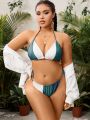 SHEIN Swim Vcay Plus Size Color Blocking Halter Neck Swimsuit Set