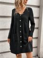 SHEIN LUNE Long Sleeve Dress With Double Pockets