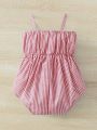SHEIN Baby Girl Striped Romper With Bowknot Shoulder Straps