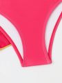 Teenage Girls' Gradient Bikini Swimsuit Set With Cover-up