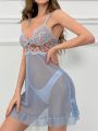 Women's Splicing Lace Floral Embroidery Mesh Cami Sleep Dress