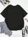 SHEIN LUNE Plus Size Women's Heart Print Short Sleeve T-Shirt