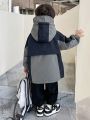 Boys' Contrast Color Hooded Casual Warm Coat For Autumn And Winter