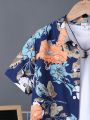 SHEIN Kids SUNSHNE Boys' Casual Floral Print Short Sleeved Shirt And Shorts Set For Summer Vacation