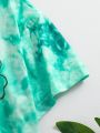 SHEIN Kids SUNSHNE Tween Girls' Casual Shamrock Tie-Dye T-Shirt