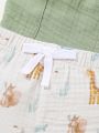 SHEIN 3pcs Baby Boys' Cartoon Animal Pattern Side Tape Pocket Shorts Set