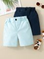 SHEIN Kids FANZEY Boys' (Little Kid) Elastic Waist Solid Color Shorts